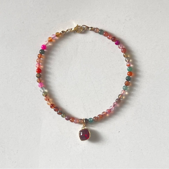 Rainbow Agate Stone Bead Ankle Bracelet - Picture 4 of 4